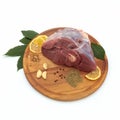Fresh meat: The lamb on the bone on a round wooden cutting board. Royalty Free Stock Photo
