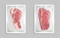 Fresh meat marble beef steak in plastic package,