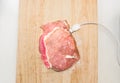 Fresh meat. Raw pork steak with USB on white background Royalty Free Stock Photo