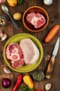 Fresh meat and raw vegetables Royalty Free Stock Photo