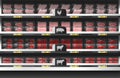 Fresh meat for sale display on shelf in supermarket Royalty Free Stock Photo