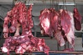 Fresh meat for sale display on stall market