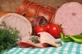 Fresh meat and sausages Royalty Free Stock Photo