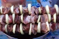Fresh meat for a shish kebab with onions Royalty Free Stock Photo
