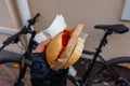 Fresh meatloaf with bread roll and ketchup