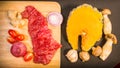 Top view close up fresh meat on a cutting board. Royalty Free Stock Photo