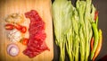 Top view close up fresh meat on a cutting board. Royalty Free Stock Photo