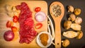 Top view close up fresh meat on a cutting board. Royalty Free Stock Photo