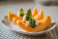 Fresh Mellons with mint leaf. Royalty Free Stock Photo