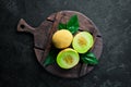 Fresh melon on black background. Top view. Royalty Free Stock Photo