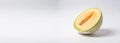 Fresh melon cut on a white background, macro. AI generated. Header banner mockup with space. Royalty Free Stock Photo