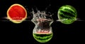 Fresh melon falling in water Royalty Free Stock Photo