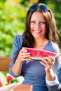 Fresh melon smiling woman sunny day sunny day Royalty Free Stock Photo