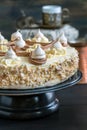 Fresh meringue cake with peanuts. Royalty Free Stock Photo