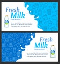 Fresh Milk Banner Horizontal Set with Realistic Detailed 3d and Thin Line Elements. Vector