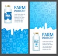 Fresh Milk Banner Vertical Set with Realistic Detailed 3d and Thin Line Elements. Vector