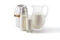 Fresh milk in can, bottle, jug and glass Royalty Free Stock Photo