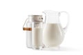 Fresh milk in can, jug and glass Royalty Free Stock Photo