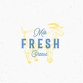 Fresh Milk and Cheese. Retro Print Effect Card. Abstract Vector Sign, Symbol or Logo Template. Hand Drawn Goat