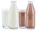 Fresh milk and chocolate glass and bottle isolated
