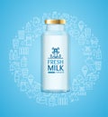 Fresh Milk Concept with Bottle and Thin Line Icons. Vector Royalty Free Stock Photo
