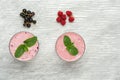 Fresh milk, currant, raspberry and red currant Royalty Free Stock Photo