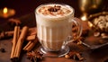 Fresh milk, dark chocolate, hot coffee, whipped cream, winter warmth generated by AI Royalty Free Stock Photo