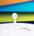 Fresh milk droplet isolated on interesting colourful background - dairy products - lactose intolerance
