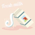 Fresh milk flow in glass paper package drops