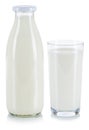Fresh milk glass and bottle isolated on white Royalty Free Stock Photo
