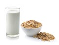 Fresh milk in the glass and muesli breakfast placed Royalty Free Stock Photo