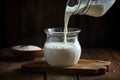 fresh milk poured into a glass jar for yogurt preparation