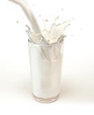 Fresh milk pouring into a glass with splash. Royalty Free Stock Photo