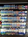 Fresh milk products display Royalty Free Stock Photo