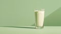 Fresh Milk in a Tall Glass on a Green Background. World Milk Day