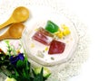Fresh milk tofu with jelly and fruit Royalty Free Stock Photo