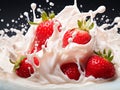 Fresh milk or yogurt splash with strawberries shake in studio Royalty Free Stock Photo