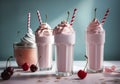 sweet cream cocktail beverage ice retro pink drink glass milkshake. Generative AI. Royalty Free Stock Photo