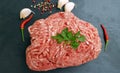 Fresh minced meat on dark background