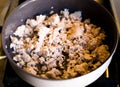 Fresh minced meat fried in pan Royalty Free Stock Photo
