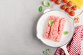 Fresh minced meat with spices on table Royalty Free Stock Photo