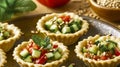 Fresh mini tartlets with quinoa and vegetable salad garnished with mint Royalty Free Stock Photo