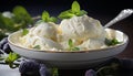 Fresh mint leaf enhances the gourmet ice cream dessert generated by AI Royalty Free Stock Photo