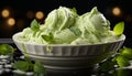 Fresh mint leaf enhances gourmet ice cream dessert generated by AI Royalty Free Stock Photo