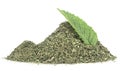 Fresh mint leaf with pile of dried mint isolated on white background. Herbal tea Royalty Free Stock Photo