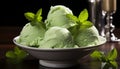 Fresh mint leaf on a scoop of mint ice cream generated by AI Royalty Free Stock Photo