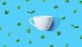 Fresh mints with tea cup overhead view Royalty Free Stock Photo