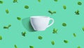 Fresh mints with tea cup overhead view Royalty Free Stock Photo