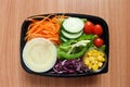 Fresh mix Salad and dressing In clear plastic box. tomato,Carrot sliced,Purple cabbage sliced Royalty Free Stock Photo