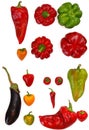 Fresh mix of vegetables paprika and aubergine on white background